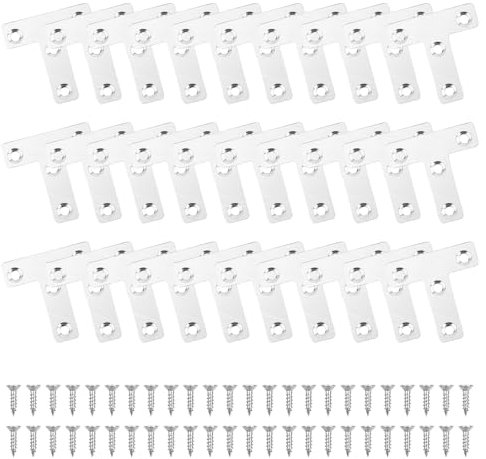 30 Pièces Equerre Plate Equerre Bois Équerre de Fixation Equerre Etagere Equerre Inox Equerre Metal, 50mm x 50mm (Forme en T)