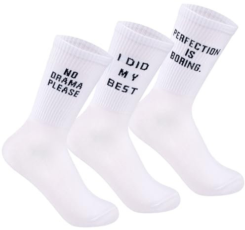 Hopton 3 pares de calcetines de tenis, calcetines de tenis blancos para mujer y hombre, 36-42, divertidos calcetines deportivos con texto en alemán talla única, calcetines transpirables de algodón