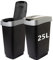 SUSTANIA Duo Mülleimer Küche 2 Fächer 25L - Geruchsdicht Doppel Abfalleimer mit Schwingdeckel, 2er Set 25 Liter, Robust Recycelbarer Kunststoff, Schwarz, Made in EU