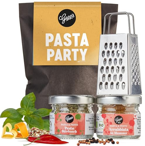 Gepp's Feinkost Wundertüte Pasta I Geschenkset mit Pastagewürz, Bärlauchpesto & Parmesanreibe I Geschenkkorb mit italienischen Spezialitäten, nach eigener Rezeptur I Geschenkidee