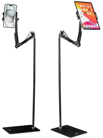Tablet Mobile Phone Floor Stand Holder for iPhone 15 14 13 Pro Max for Samsung Galaxy S24 S23 S22 Ultra Plus Tab S9 S9FE A9 A9+ for iPad 3 4 5 Air Mini 360 Degree Rotating Metal Stand Adjustable