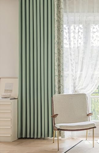 KnSam 2er Set Grün Vorhänge für Mädchen, Vorhang für Jugendzimmer Blumen Blatt, Chenille Ösen Ösenvorhang 2er Set Wohnzimmer Vorhänge, Jeder B 132 x H 244cm