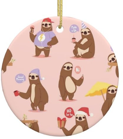 Weihnachtsbaumschmuck, weiße Keramik, Hängezubehör, Faultier, lustige Dinge, Weihnachtsbaumschmuck, Kugel, Heimdekoration (runde Form)