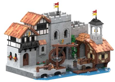 BlocteckToy MOC Klemmbausteine Löwenritter-Hafen Modell, 3094 Teile Groß Architecture Ritterburg Gebäude Set, MOC-164496