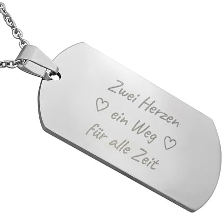 Hanessa Personalisierte Kette mit Gravur Edelstahl 50 cm mit Anhänger Dog Tag einseitig in silber - Personalisierte Halskette für Männer und Frauen - Personalisierter Schmuck Damen Herren