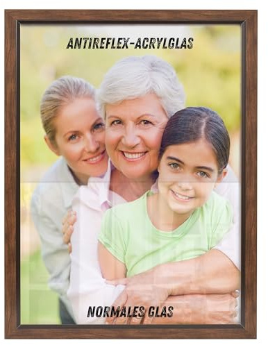 NB Akzent Bilderrahmen mit Antireflexglas – 20x28 cm Nussbaum - MDF Holz Fotorahmen Bellevue