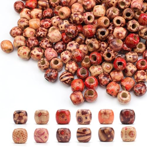 YFaith Abalorios Madera, 400 Piezas Bolas Madera con Agujero | Diámetro del Agujero 5 mm, Cuentas de Madera Cuentas de Madera para Joyería, para Pulseras, Collares, Accesorios para Cabello
