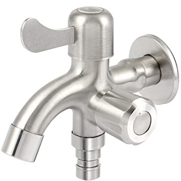 Grifo de acero inoxidable de doble salida para lavadora y jardín, acabado cepillado de 1/2 pulgada
