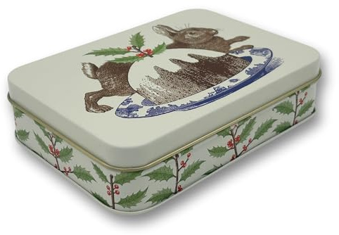 MediMuc Geschenkdose Design Thornback and Peel - Liebevoll gestaltete rechteckige Bonbondose - Motiv Hase und Kuchen - Bonbondose, Keksdose, Blechdose - Maße (L x B x H) 14,2 x 10,1 x 3,7cm