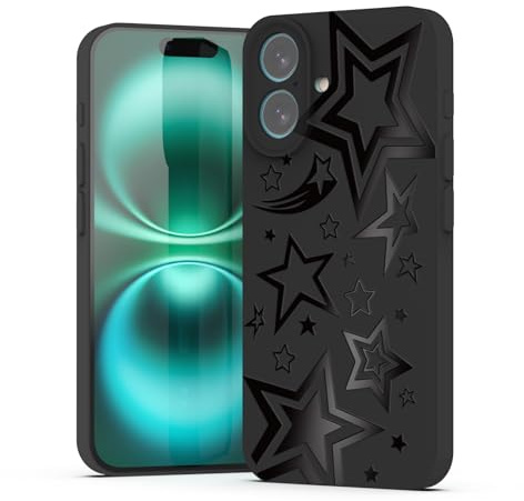 BEIMEITU Black Matte Case for iPhone 16,Star Pattern Case Cover Soft Shockproof Protective Slim Bumper Cover Boys Girls Phone Case for iPhone 16-Star