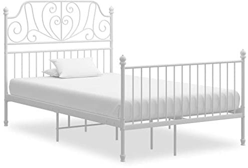 Myheimly Bettgestell Metallbett Schlafzimmer Bett Doppelbett Schlafzimmermöbel Bettrahmen Lattenrost Pulverbeschichtetes Metall Bettgestell Weiß,120 x 200 cm