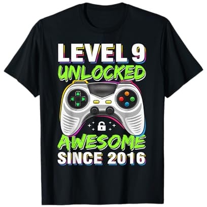 9 Years Old Gift Boy Level 9 Unlocked Awesome 2016 Birthday T-Shirt