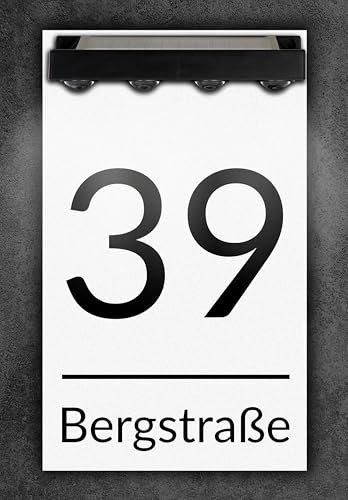 H1025 - Numéro de maison lumineux avec LED solaire - Personnalisable - Verre acrylique blanc mat - Résistant aux intempéries - Différentes tailles - H1025 blanc