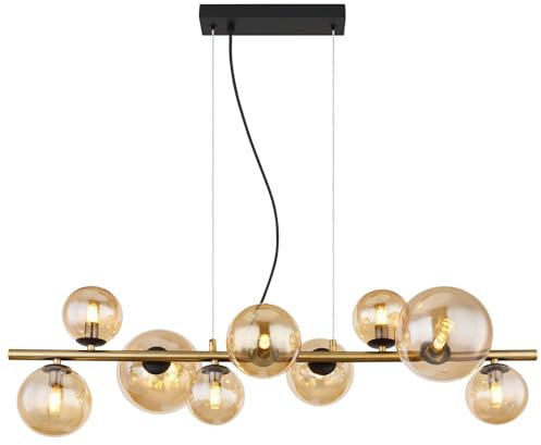 bmf-versand® Hängelampe Esstisch LED Messing Farben - Hängeleuchte Esszimmer Glas Kugeln Amber - Pendelleuchte Modern - Moderne Pendellampe 9-flammig Wohnzimmer