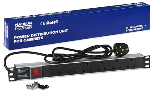 Platinum Enclosures, 6 way UK Horizontal PDU Extension Lead- 13A Multi Plug Switched Power Distribution Unit Rack Mount with 1.8 M Cord Cable for Home Office 19 Inch PDU Server Cabinet, UK Socket Type