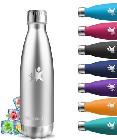 Botella Agua Acero Inoxidable, 500ml Botella Termica, sin BPA, Botella Agua Niños, A Prueba de Fugas, Cantimplora Acero Inoxidable, Aislamiento al Vacío, Cantimplora para Escuela, Cafetería, Oficina