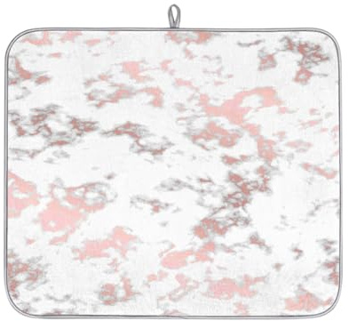 Mexpekil White Marble Rose Gold Dish Drying Mat for Kitchen Counter, Absorbent Coffee Machine Mat Non-slip Microfiber Dish Pad Drainer Mat, 16×18