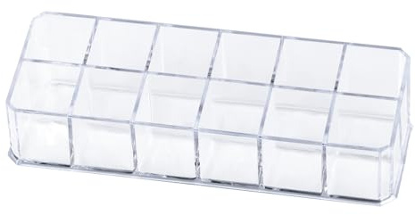 Teqooza 12-Slot Acrylic Lipstick Organizer Case, Transparent Clear Cosmetic Makeup Organizer Display Rack Holder for Lipstick Brushes Bottles Storage, 1 Pack