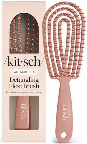 Kitsch Hair Brush Detangler – Flexi Flow Hair Brush for Women, Men & Kids | Detangling Brushes for Curly Hair with Bendable Frame, Bounce Curl Defining Brush for Wet or Dry Strands - Terracotta