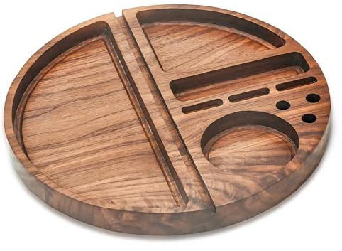 SERdeerCH Rolling Tray Bandeja Enrollable de Madera Oscura para Fumadores de Nogal Negro, 3 Ranuras para, Orificio para lijar, Plato de Incienso