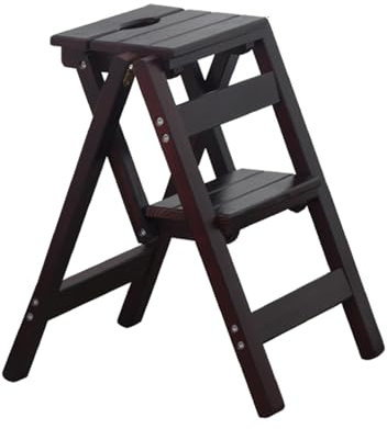 SFSLBFB Scala a 2 gradini in Legno massello, Sgabello Pieghevole, Scala Leggera per Uso Domestico, Scala a Pedale Antiscivolo, Robusta e Durevole, Facile da riporre (Noce Scuro)