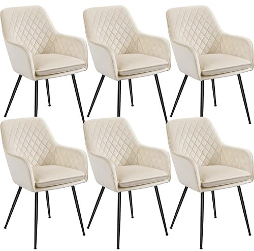 Yaheetech Esszimmerstühle 6er Set Küchenstühle, Polsterstühle mit Armlehnen Metallbeine, Seesel aus Samtstoff für Arbeitszimmer/Wohnzimmer, Beige