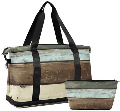 Quteprint Wasserdichter Sport-Turnbeutel – Vintage-Stil, rustikale Holzplanken, große Kapazität, Seesack mit Fach für trockene Nässe und Schuhe, Yoga, Schwimmen, Reisen, für Workout, Fitness