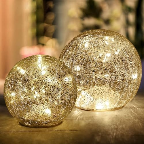 BERSCAH LED-Glaskugellampe, Mercury Crackle batteriebetriebenes Nachtlicht für Mädchen, Geburtstag, Halloween, Weihnachten – dekoratives Geschenk für Zuhause, Warmweiß, 2 Pack