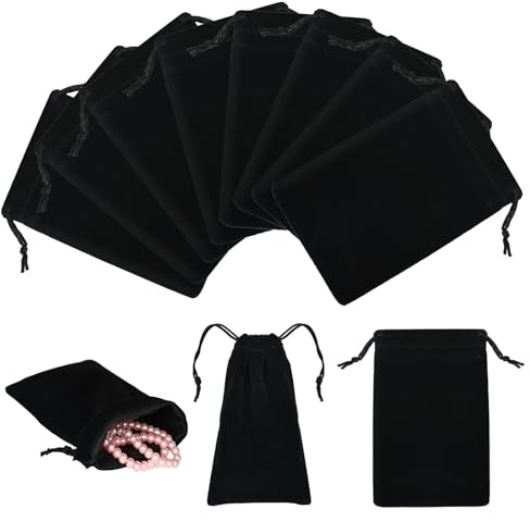 YHNDECO 40 Stück Samtbeutel, 10x15cm Portable Samtsäckchen Klein mit Kordelzug, Schwarze Weiche Schmuckbeutel für Schmucktasche Hochzeit Party Geschenksäckchen Weihnachtsverpackung