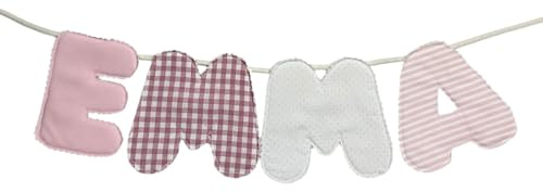 Guirnalda con Nombre Personalizada para Bebe - Letras de Tela Hechas a Mano para Habitación Infantil Nacimiento - Habitación o Fiesta Baby Shower (Rosa, 4 Letras)