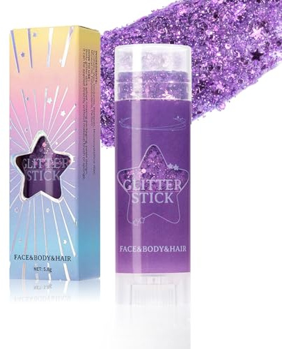 Clawrex Glitzerstifte, Chunky Body Glitter Stick, Mermaid Sequins Glitzer Gesicht, Face Sparkling Glitzer für Haare Lippen Nails Makeup, Holographic Shimmer, Body Glitter Gel für Festival Rave(Lila)