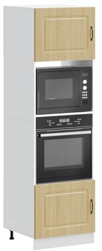 RMIHSJG Kalmar Sonoma Lot de 2 armoires de cuisine en chêne Sonoma avec grand espace de rangement et pieds réglables en hauteur pour four et micro-ondes, meubles de cuisine peu encombrants