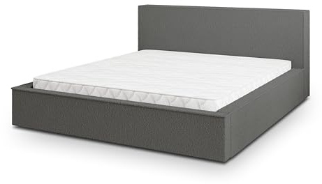 Masseno Polsterbett CELORA Q 200x200 cm, Doppelbett, Bettkasten, Stauraum, Lattenrost Und Kopfteil - Grau, Quelle 92