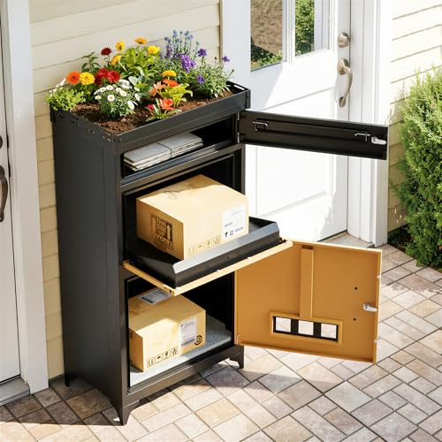 Cassette Postali per Esterno Pacchi XXL in Acciaio Zincato,107,7*48*32,5cm | cassette postali per esterno in Acciaio Zincato con Supporto per Vassoio Portafiori Rimovibile Impermeabile e Attesa di Ladro