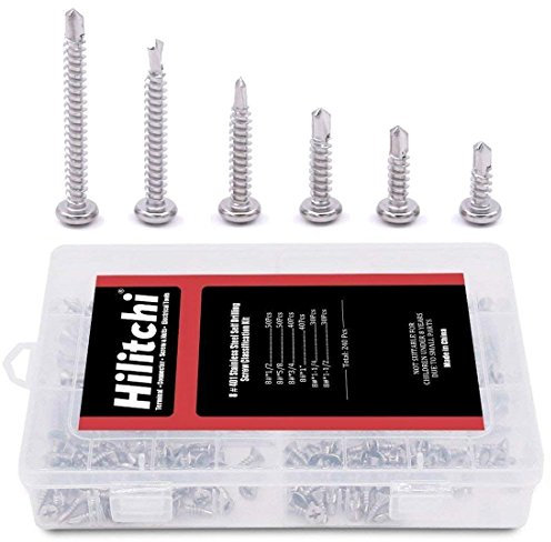 Hilitchi 410 Stainless Steel Pan Head Phillips Self Drilling Screws Sheet Metal Tek Screws Assortment Kit, Modified Truss Head Self Driller - Size: #8 x 1/2 to #8 x 1-1/2 (Pack of 240)