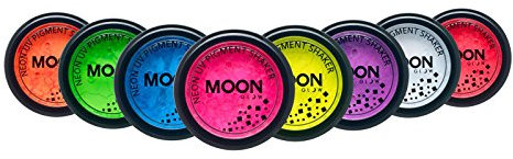 Neon UV Pigment Shakers by Moon Glow - Set of 8 colours - Cosmetic Bright Neon Powder, Eye Shadow, Makeup for Face, Eyes & Body