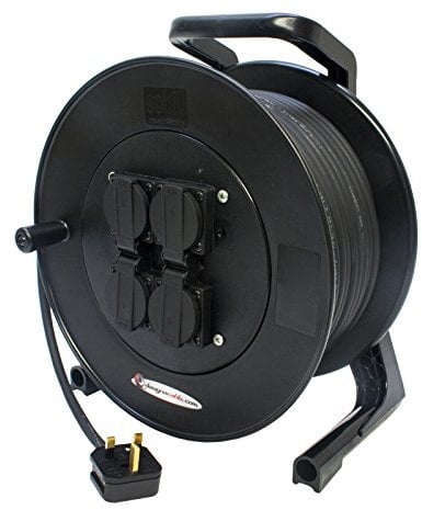 Industrial 'Supa-tuff’ 4 gang Extension Lead on ABS Reel. 13a Tough Rubber Cable (40m)