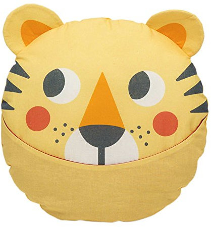 Julica Design Kuschelkissen Kinder | Tier | Dekokissen Kinderzimmer | Schmusekissen mit Tasche im Maul … (Tiger)