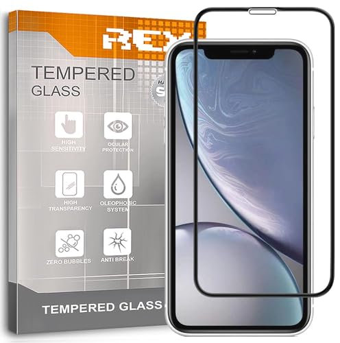REY - Protector de Pantalla Curvo para iPhone XR - iPhone 11, Negro, Cristal Vidrio Templado Premium, 3D / 4D / 5D