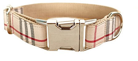 RC GearPro Nylon verstellbar Hundehalsband Khaki Karomuster Zinklegierung Metall Einfach zu bedienende Schnalle Hundehalsband, in 5 verschiedenen Größen (S Halst (31-41cm))