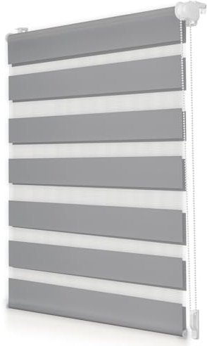 Vkele Doppelrollo Klemmfix ohne Bohren, 85x200cm(BxH) Grau, Duo Rollo Zebrarollo Fensterrollo für Fenster und Tür, Lichtdurchlässig Verdunkelnd, Seitenzugrollo Sonnenschutz Sichtschutz