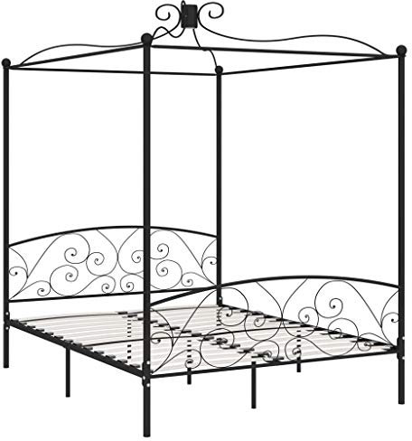 vidaXL Himmelbett Bettgestell Bett Doppelbett Metallbett Bettrahmen Lattenrost Schlafzimmerbett Schlafzimmermöbel Ehebett Schwarz Metall 160x200cm