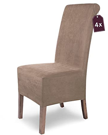 Scheffler Home Stuhlhusse, dehnbar, Leon, Velours, 4 Stück, Taupe/Stuhlhusse aus elastischem Wildleder, dehnbar, mit Gummiband