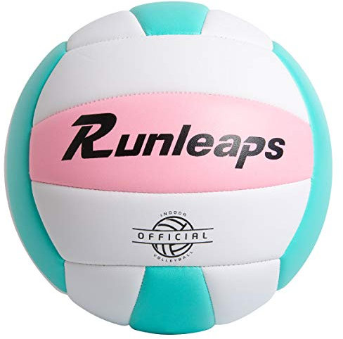 Runleaps Ballon de Volley-Ball d'intérieur Doux et imperméable, léger au Toucher, pour Piscine, Salle de Sport, intérieur et extérieur (Rose/Bleu Clair, Taille 5)