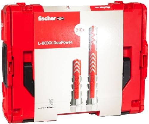 Fischer Duopower L-Boxx Valigetta Attrezzi, Assortimento 910x Tasselli Duopower, Ø 6-8-10 mm Cassetta Resistente agli Urti e Impilabile, compatibile sortimo, 560492