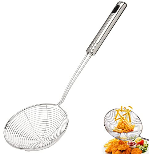 Espumadera araña de Acero Inoxidable-Espumadera Profesional Alambre de Acero-Colador y escurridor agua o aceite-Espumadera metálica para cocinar-Rasera Cocina mango alta resistencia al calor-18cm