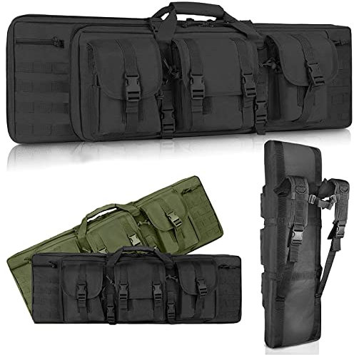 SJASD Waffentasche Gewehrtasche,Gewehrtasche 2 Langwaffen,Waffentasche Gun Bag Futteral Gewehrtasche mit Doppelfach & 3 Große Zubehör Beutel,für Outdoor Tactical Gewehr,90cm/35.4,Schwarz