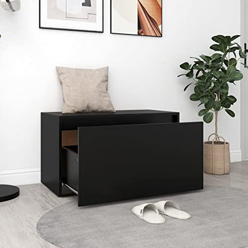 Gecheer Flurbank mit Schublade Sitzbank mit Stauraum Garderobenbank Truhenbank Flurschrank Sitztruhe Schwarz Spanplatte 80x40x45 cm