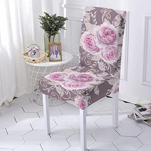 ZQMHCY Housse de Chaise Rose Élégante Rose Housse Chaise Spandex Housse de Chaise Salle à Manger Amovible Housse de Chaise Mariage Extensible Durable Housses de Chaise de Salle à Manger 6 Pièces