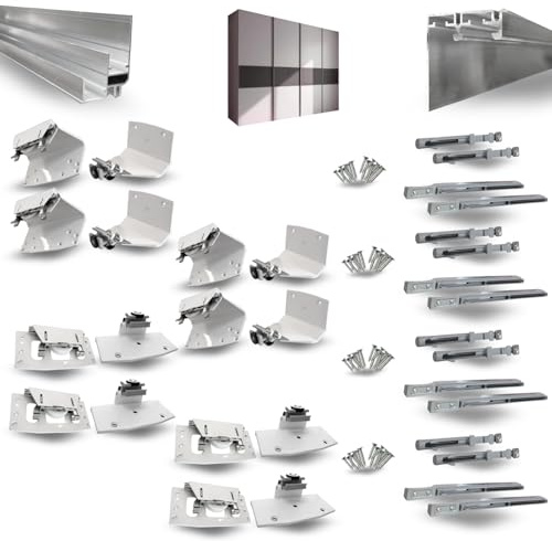 EVOTRADE Kit Ferramenta SISTEMA-4 per Armadi Scorrevoli con Ante Appese Max. 80 Kg. Apertura e Chiusura Soft - Kit con Binari 3 Metri e Carrelli (Kit per 4 Ante Scorrevoli, Carrelli Bianchi)